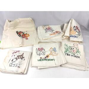 Vintage Embroidered Tea Dish Towels Lot of 6 Unfinished READ